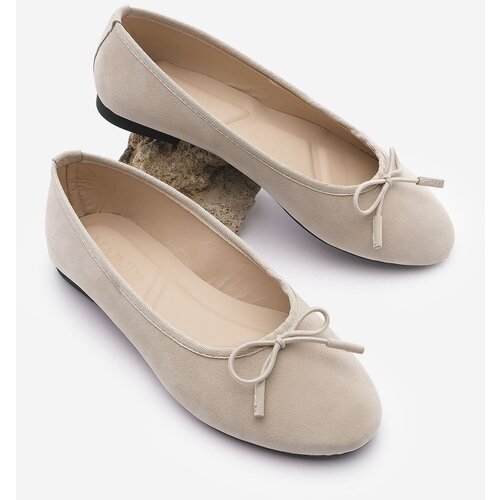 Marjin Women's Flats Buckled Bow Detail Bevika Beige Cene