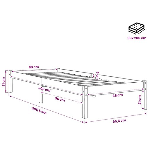  Okvir za krevet od masivne borovine bijeli 90 x 200 cm Slike