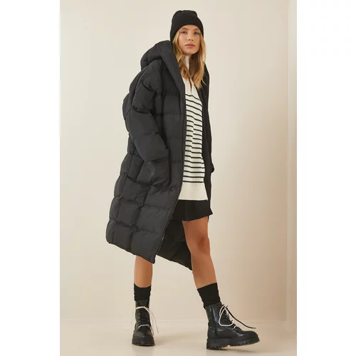 Happiness İstanbul Women's Black Hooded Oversize Down Jacket