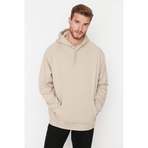 Trendyol Beige Men's Basic Oversize Fit Hooded Raglan Sleeve Sweatshirt Cene