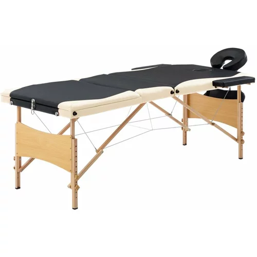 Sklopivi stol za masažu s 3 zone drveni crni i bež