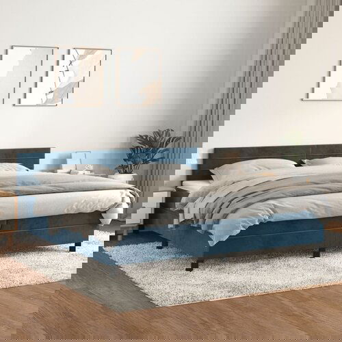 The Living Store Box spring postelja z vzmetnico temno modra 200x200 cm žamet - Box Spring Postelja, (21492491) Slike