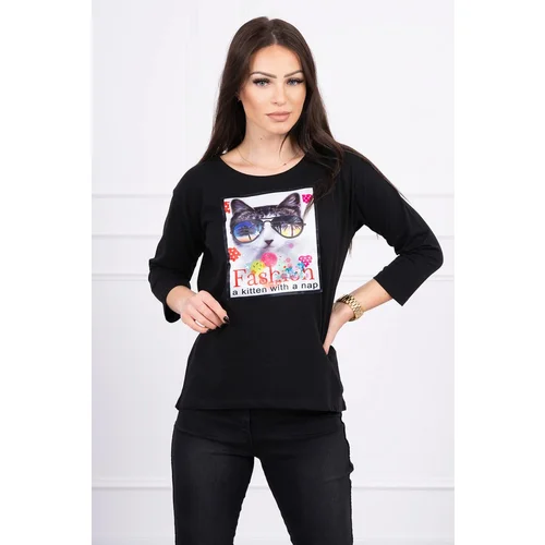 Kesi Cat Graphic Blouse 3D Black