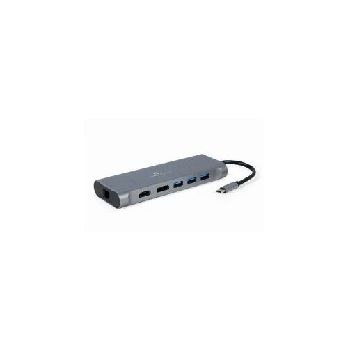 Docking station USB adapter Type-C 8-in-1 multi-port adapter Hub3.0 + HDMI + DisplayPort + VGA + PD + card reader + LAN+audio, GEMBIRD A-CM-COMBO8-01 Slike