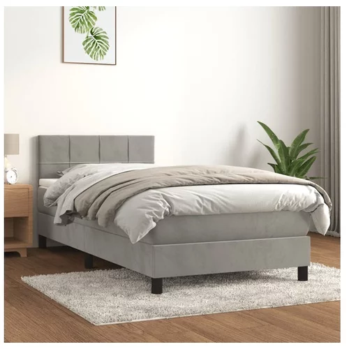  Box spring postelja z vzmetnico svetlo siva 100x200 cm žamet