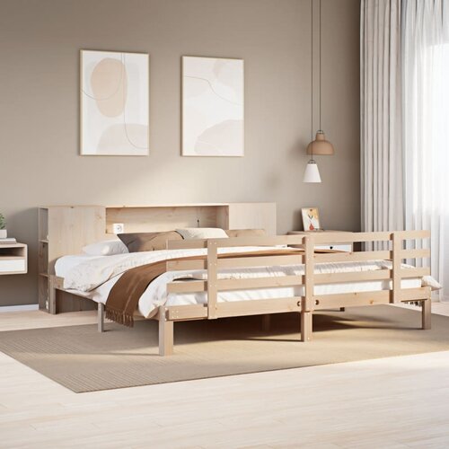 VidaXL Krevet s regalom za knjige bez madraca 200 x 200 cm od borovine Slike
