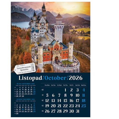  KALENDAR &amp;quot;PUTUJEM EUROPOM 2026&amp;quot; 13 LISTOVA, SPIRALA Slike