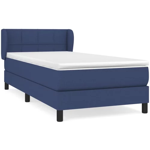vidaXL Box spring postelja z vzmetnico modra 90x200 cm blago, (20897100)