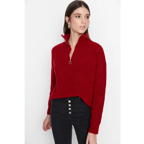 Trendyol Red Zippered Knitwear Sweater