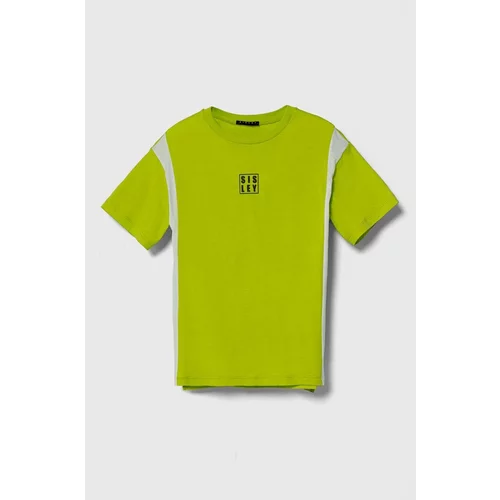 Sisley Otroška bombažna kratka majica zelena barva
