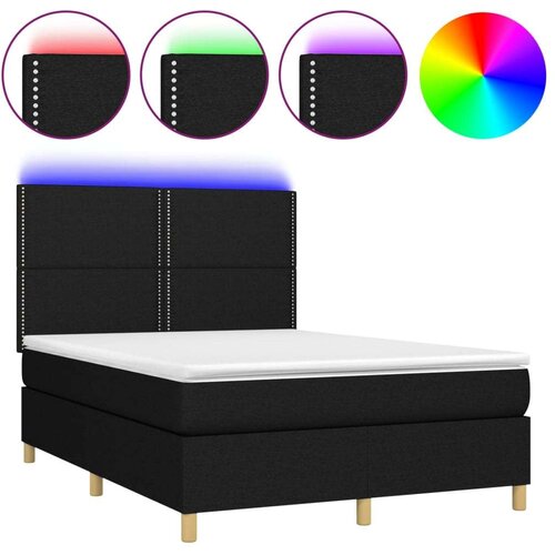  Krevet box spring s madracem LED crni 140x190 cm od tkanine Slike