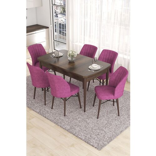 Hanah home Eva - Baroque, Purple BaroquePurple Extendable Dining Table & Chairs Set (7 Pieces) Cene