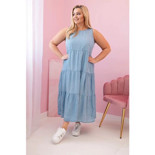 Kesi Włoski Plus Size women's dress made of lyocell, flared with ruffles light denim Cene
