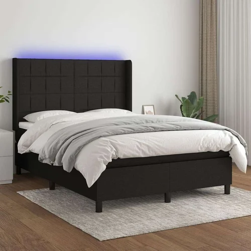  Krevet box spring s madracem LED crni 140x190 cm od tkanine