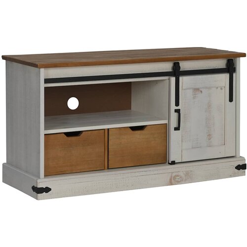 Maison Chic TV omarica - TV stojalo - Televizijska omarica HALDEN z drsnimi vrati Bela 110x40x60 cm Masivni les, (21702310) Cene
