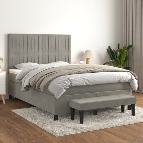 The Living Store Box spring postelja z vzmetnico svetlo siv 140x190 cm žamet - Box Spring Postelja, (21492376) Slike