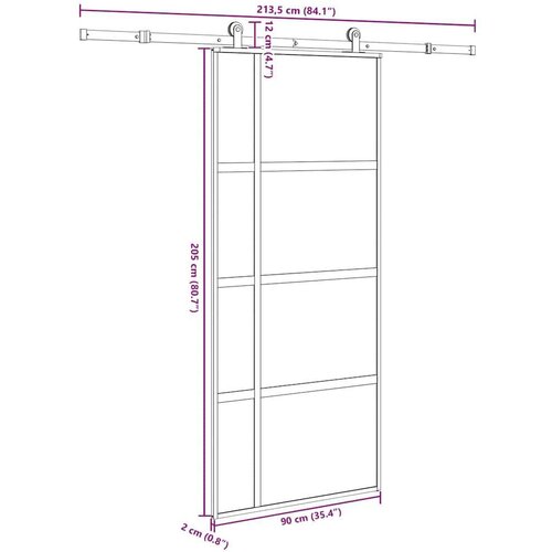 VidaXL klizna vrata s priborom 90 x 205 cm kaljeno staklo i aluminij Slike