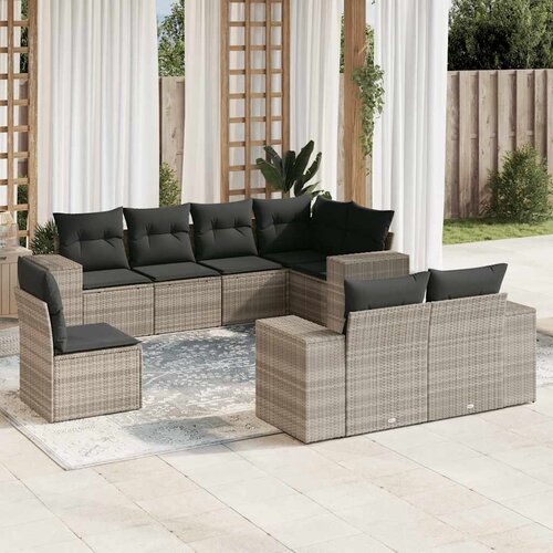  8-dijelni set vrtnih sofa od poliratana s jastucima svjetlosivi Slike