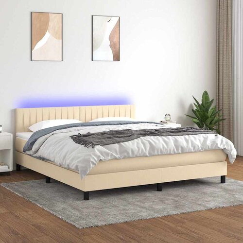  Krevet box spring s madracem LED krem 180x200 cm od tkanine Cijene