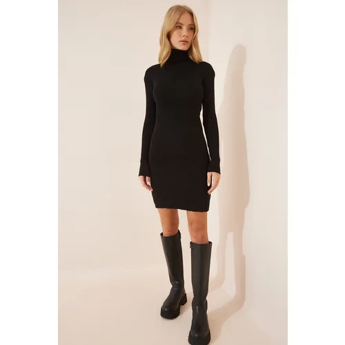 Happiness İstanbul Women's Black Turtleneck Sweater Dress