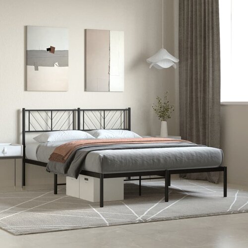 vidaXL Kovinski posteljni okvir z vzglavjem črn 140x200 cm Cene