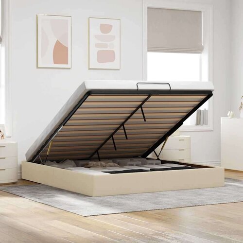 VidaXL Otomanski okvir kreveta bez madraca krem 180x200 cm od tkanine Slike