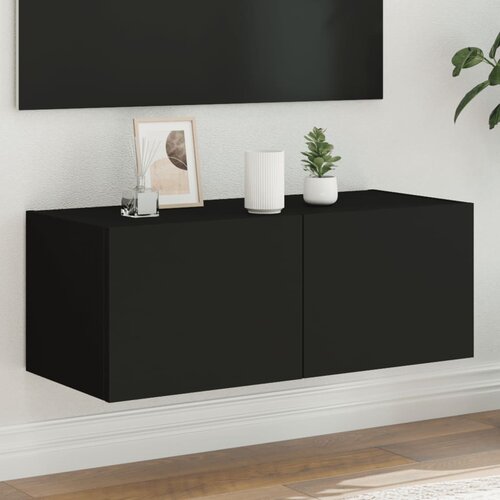  The Living Store Stenska TV omarica z LED lučkami črna 80x35x31 cm - TV Stenska Omarica, (21555641) Cene