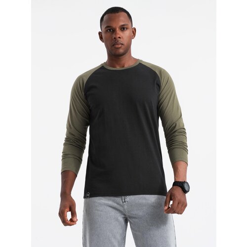 Ombre Men's longsleeve with raglan contrast sleeves - black/olive Cijene