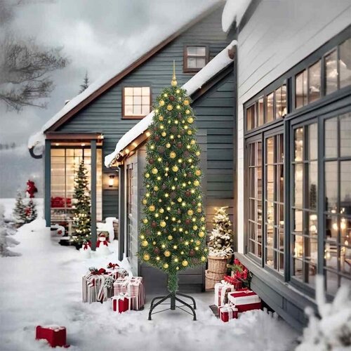  Umjetno božićno drvce Zelena 240 cm PVC i čelik i plastika - Zelena 240 cm sa 300 LED-a i 120 zlatnih/smeđih kuglica Slike