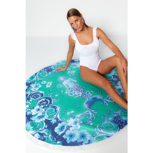 Trendyol Green Floral Pattern Round Beach Towel Slike