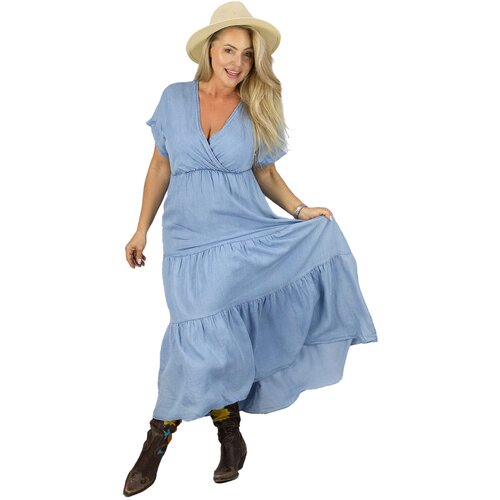 Pri Dress maxi ala jeans with envelope neckline boho style SAVANNAH Cene