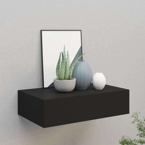 Polica s ladicom crna 40 x 23 5 x 10 cm MDF Slike