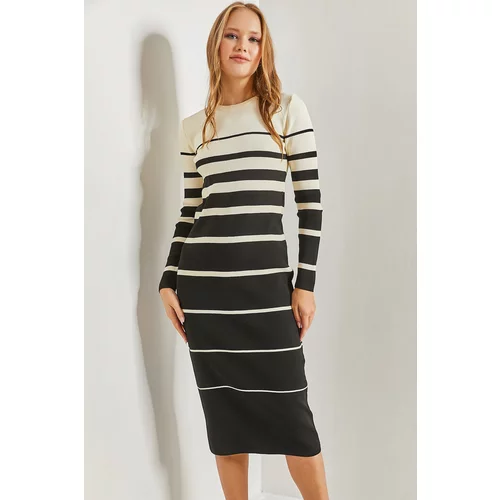 Bianco Lucci Women's Striped Long Knitwear Dress