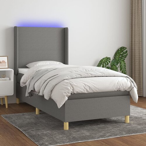  Krevet box spring s madracem LED tamnosivi 90x190 cm tkanina Cijene