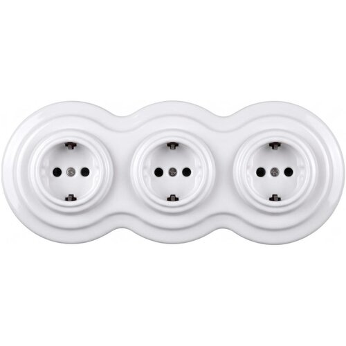  Elhard - Trojna keramička retro kućna utičnica sa ramom SCHUKO 230V bela Slike