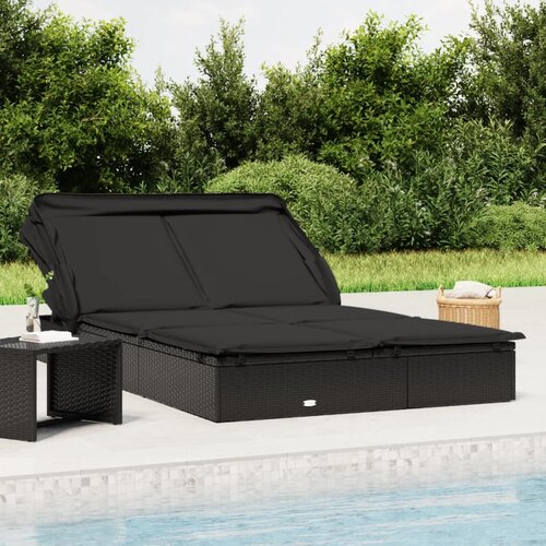 VidaXL Ležaj za sunčanje za 2 osobe crni 213 x 118 x 97 cm poliratan Slike