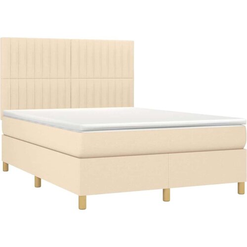 VidaXL Krevet s oprugama i madracem krem 140 x 190 cm od tkanine Slike