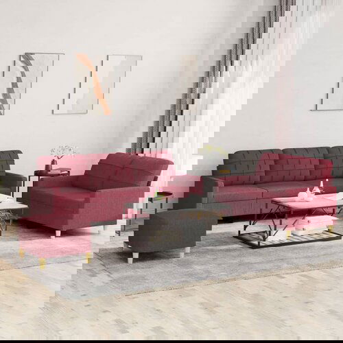 vidaXL 3-dijelni set sofa s jastucima crvena boja vina od tkanine Cijene