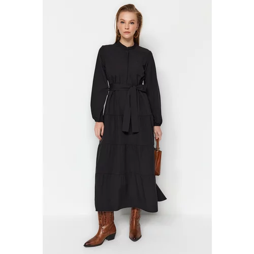 Trendyol Black Belted Grand Collar Button Detailed Woven Dress