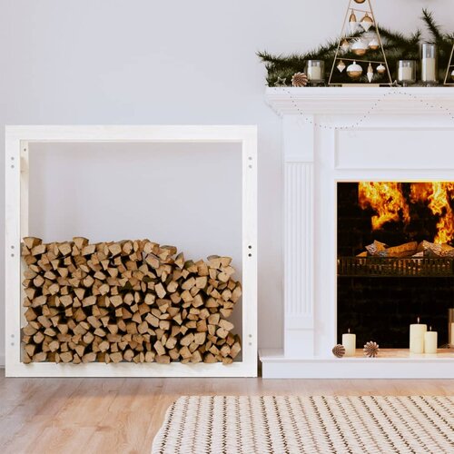 VidaXL Stojalo za drva belo 100x25x100 cm trdna borovina Slike