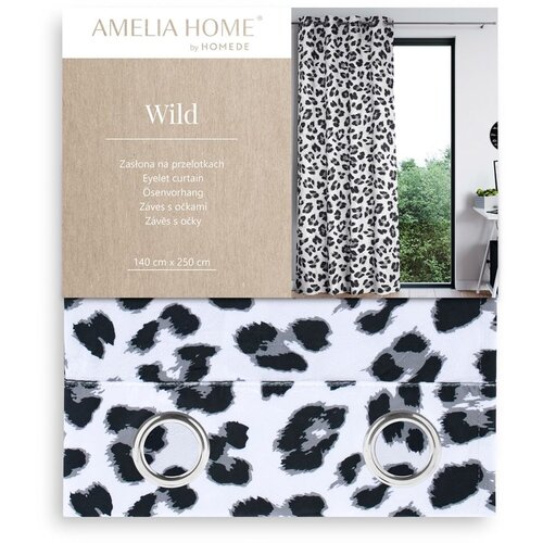  Curtain WILD color white printed theme animal style tropical silver silver metal eyelets velvet 140x250 AmeliaHome Slike