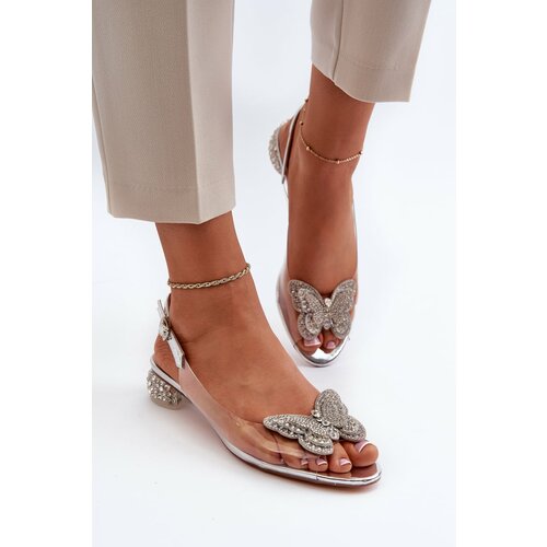 Kesi Transparent low-heeled sandals with butterfly pink silver D&A Slike