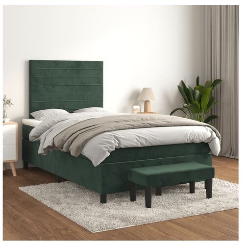 VidaXL Box spring postelja z vzmetnico temno zelena 120x200 cm žamet Slike