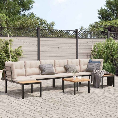  5-dijelni set vrtnih sofa s jastucima čelik obložen prahom crni Cijene