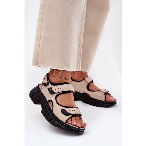 ARTIKER Leather Women's Sandals With Velcro Beige Cene