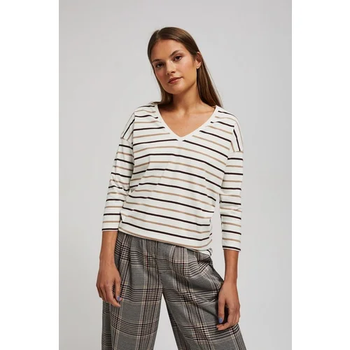 Moodo Striped blouse with V-neck