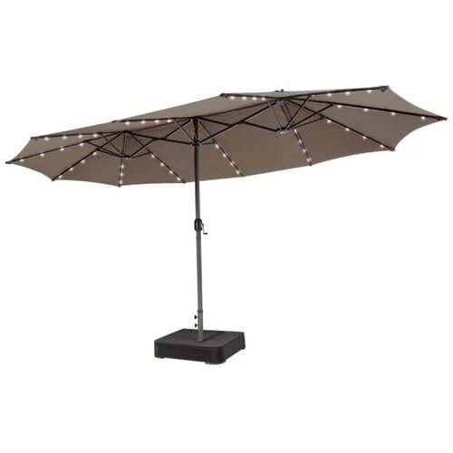  Terasni suncobran, dvostruki suncobran 470cm, s 48 solarnih LED svjetala + podna baza - smeđe boje Cijene