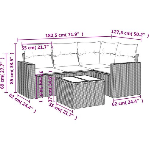 VidaXL 5-dijelni set vrtnih sofa s jastucima poliratan smeđi Slike