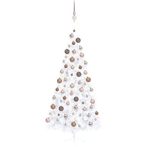  Umjetna polovica božićnog drvca LED s kuglicama bijela 210 cm