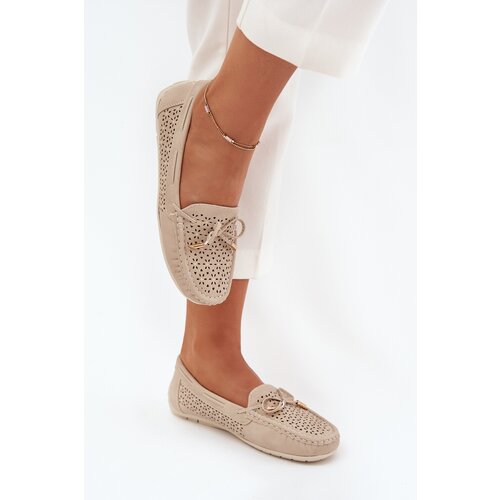 Boto Women&amp;#039;s moccasins with perforated pattern and lacing beige Mirisa Slike
